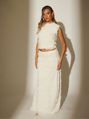 South Beach White Ruched Tiered Maxi Beach Skirt - Image 1 of 4