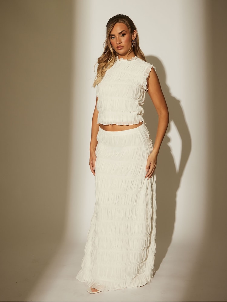 South Beach White Ruched Tiered Maxi Beach Skirt - Image 1 of 4