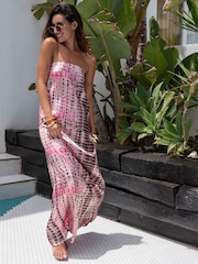 South Beach Pink Satin Bandeau Maxi Dress - Image 1 of 6