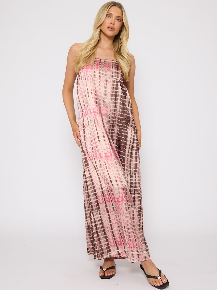South Beach Pink Satin Bandeau Maxi Dress - Image 6 of 6