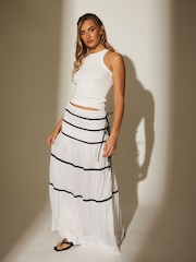 South Beach White 100% Cotton Tiered Contrast Maxi Beach Skirt - Image 1 of 4