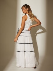 South Beach White 100% Cotton Tiered Contrast Maxi Beach Skirt - Image 2 of 4