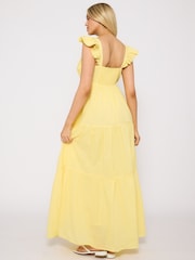 South Beach Yellow 100% Cotton Frill Sleeve Tiered Maxi Dress - Image 5 of 6