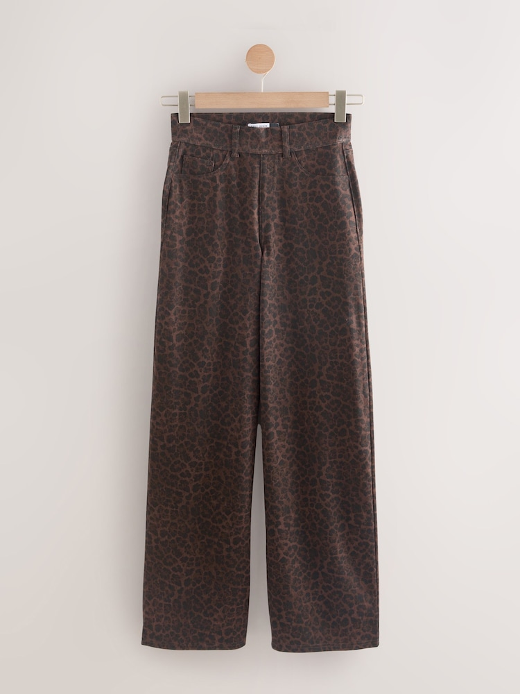 Buy Leopard Print Jersey Denim Wide Leg Trousers from the Next UK