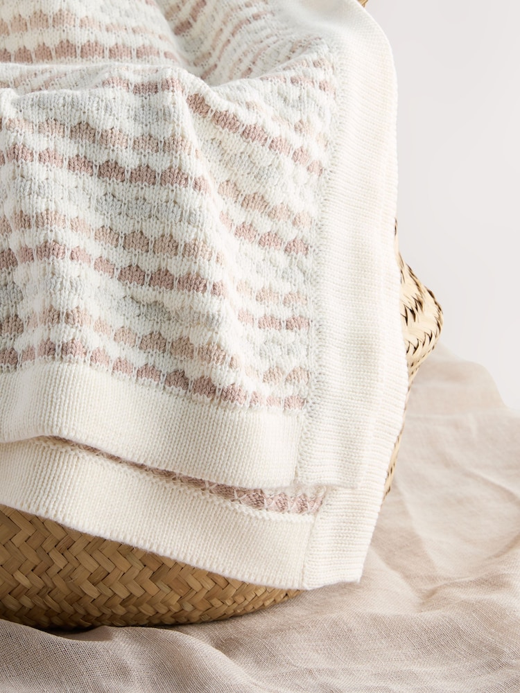 Neutral Bobble Bobble Stripe Knitted Baby Blanket - Image 2 of 4