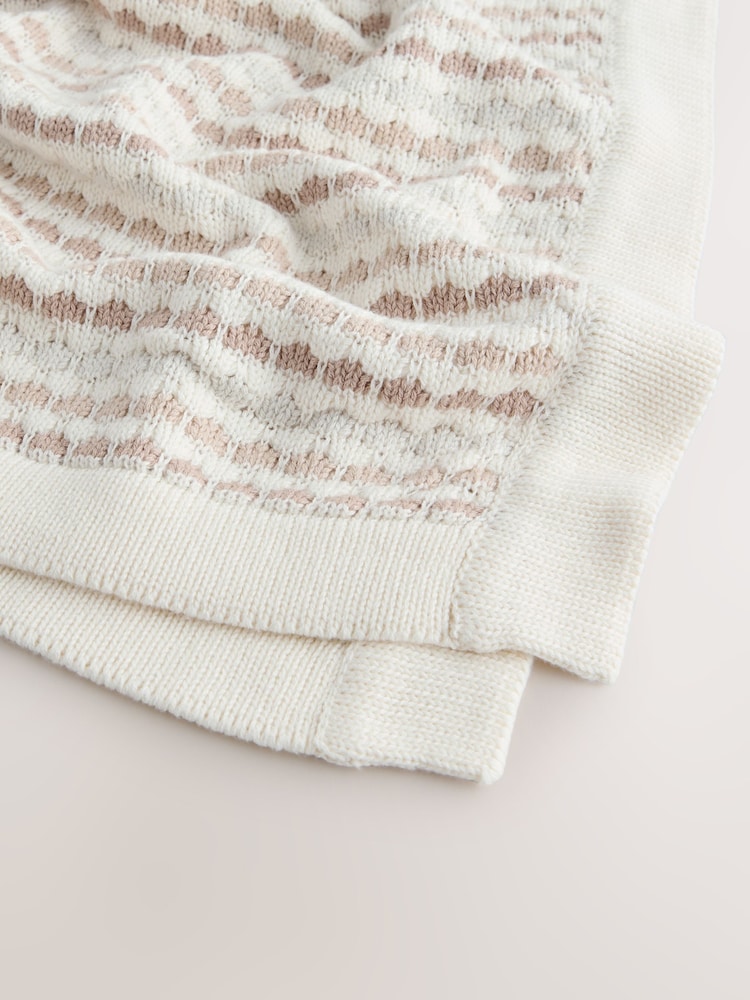 Neutral Bobble Bobble Stripe Knitted Baby Blanket - Image 4 of 4