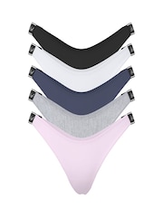 Victoria's Secret PINK BlackGreyWhitePinkBlue Thong 5 Pack Logo Knickers - Image 1 of 2