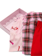 Victoria's Secret PINK Red/ Pink Tartan/ Pink Bows 3 Pack Christmas Flannel Pyjama Bottoms - Image 2 of 2