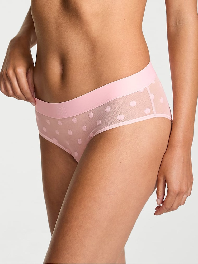 Victoria's Secret Pretty Blossom Dot Pink Hipster Sheer Logo Knickers - Image 1 of 3 Victoria's Secret Pretty Blossom Dot Pink Hipster Sheer Logo Knickers - Image 1 of 3