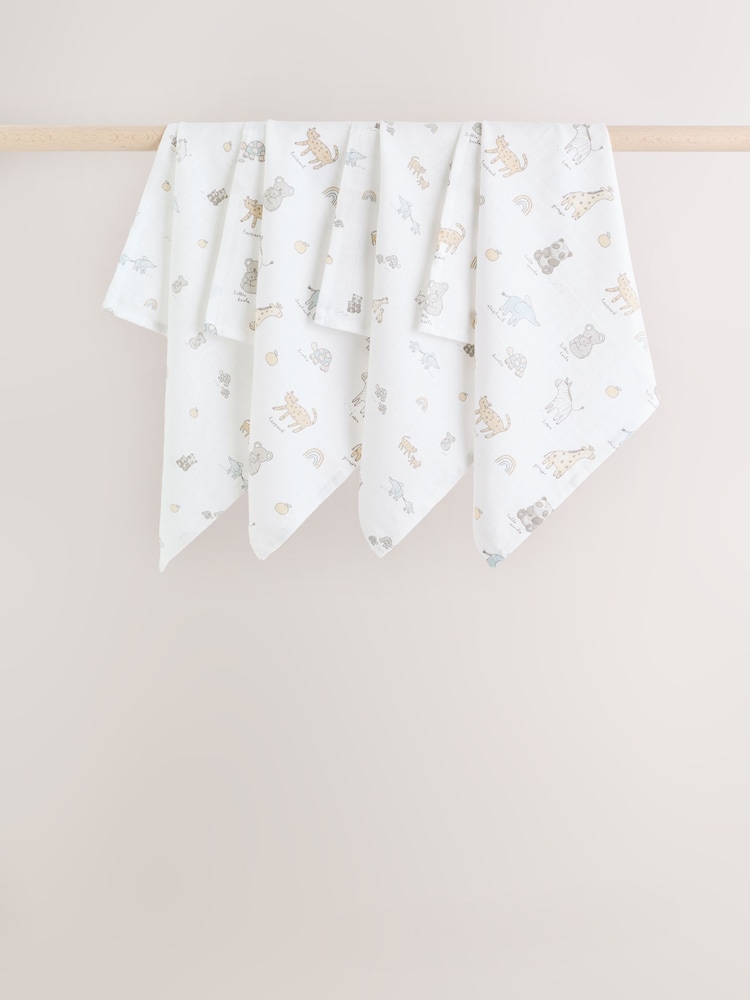 Neutral/Pink Mini Jungle Baby Muslin Cloths 4 Pack - Image 1 of 5
