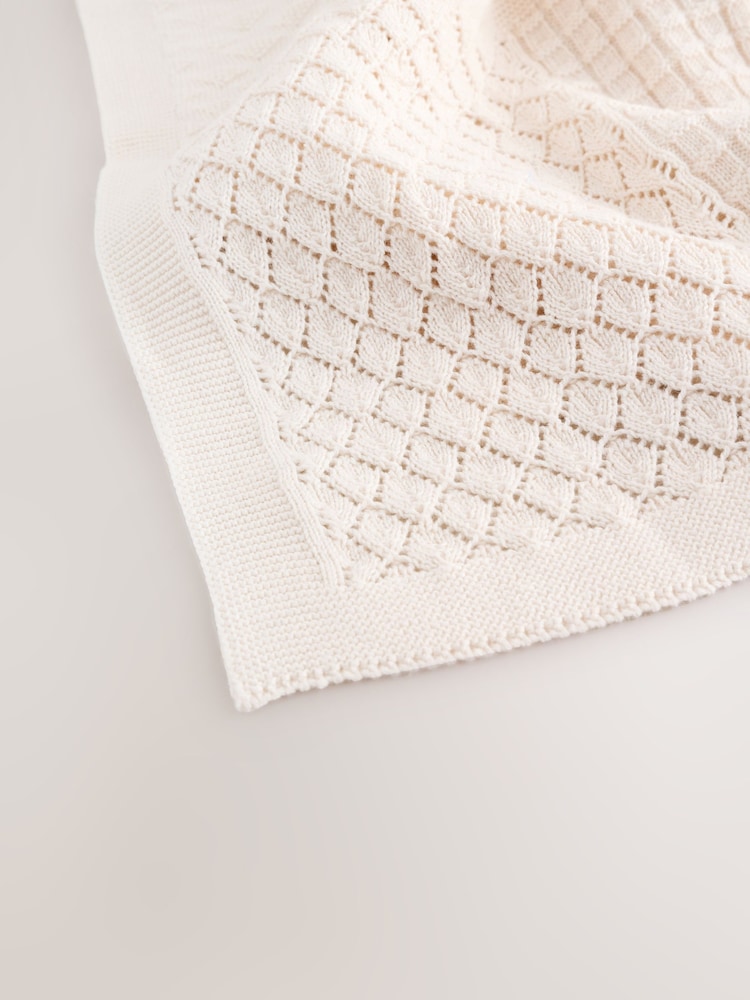 Cream Knitted Patchwork Baby Blanket - Image 2 of 5 Cream Knitted Patchwork Baby Blanket - Image 2 of 5