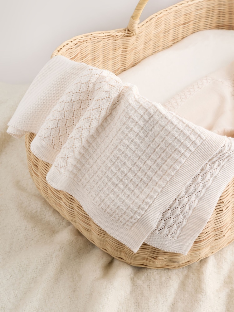Cream Knitted Patchwork Baby Blanket - Image 5 of 5 Cream Knitted Patchwork Baby Blanket - Image 5 of 5