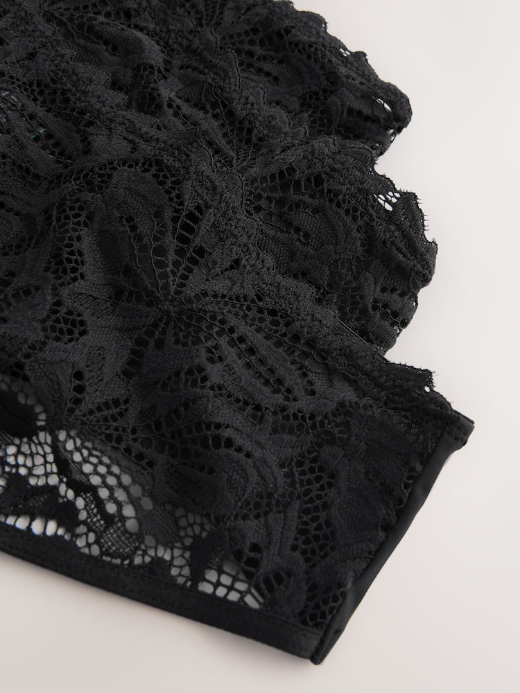 Black High Waisted Thong Lace Front NVPL Knickers 3 Pack - Image 9 of 9