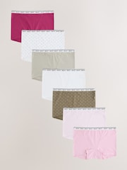 Pink/Green Boyshort Cotton Logo Knickers 7 Pack - Image 1 of 10
