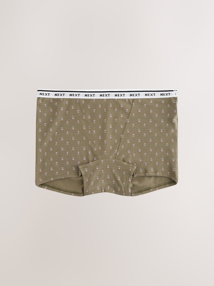 Pink/Green Boyshort Cotton Logo Knickers 7 Pack - Image 2 of 10