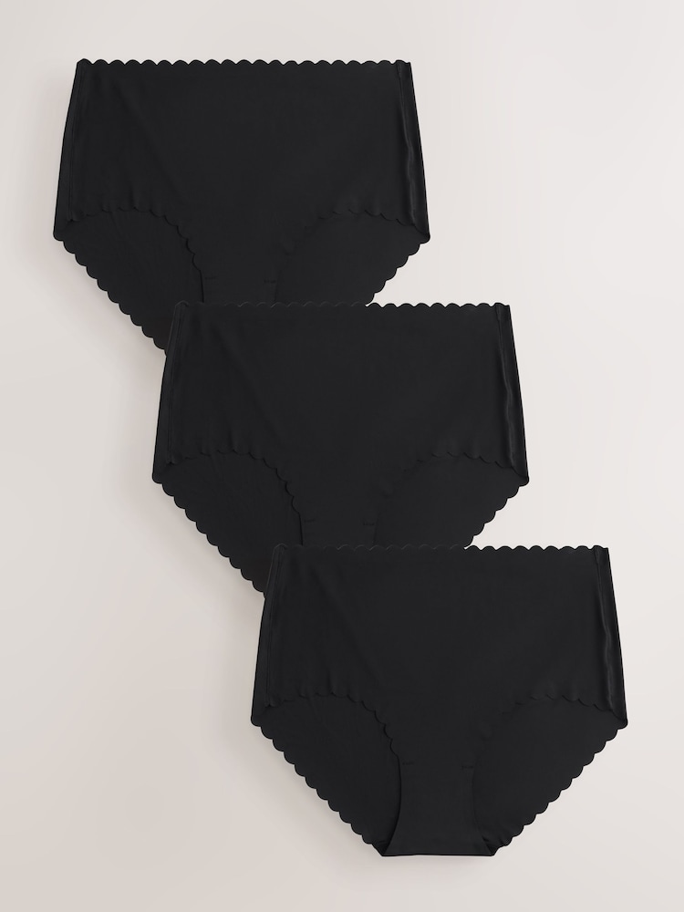 Black Midi No VPL Scallop Knickers 3 Pack - Image 1 of 6