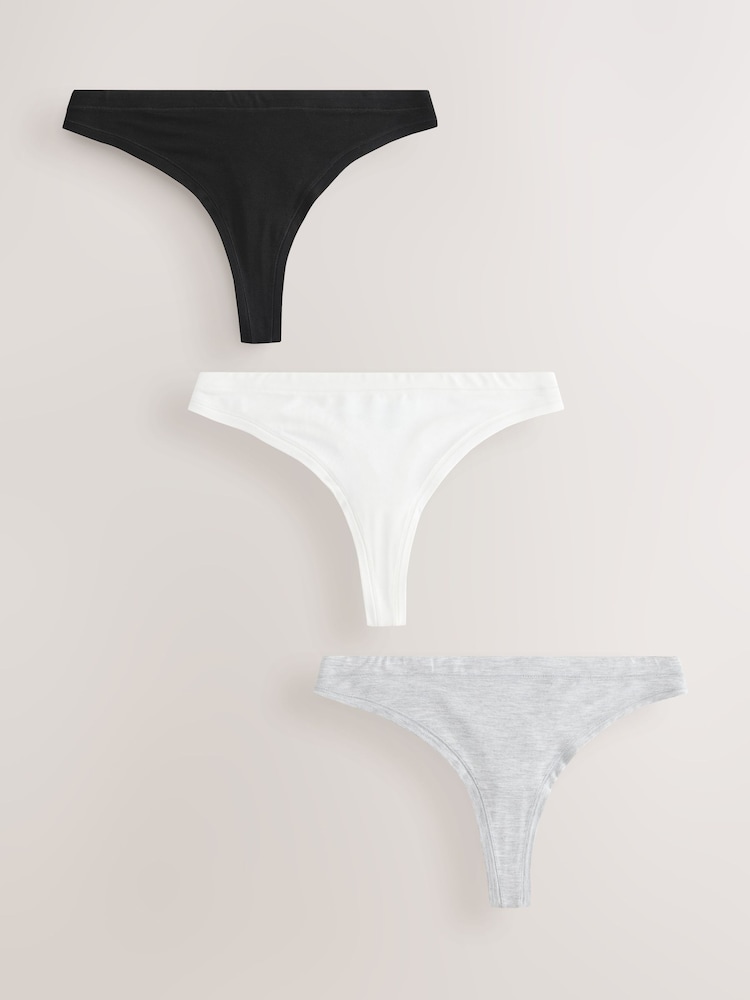 Black/Cream Thong Ultimate Comfort Cotton Knickers 3 Pack - Image 1 of 6 Black/Cream Thong Ultimate Comfort Cotton Knickers 3 Pack - Image 1 of 6