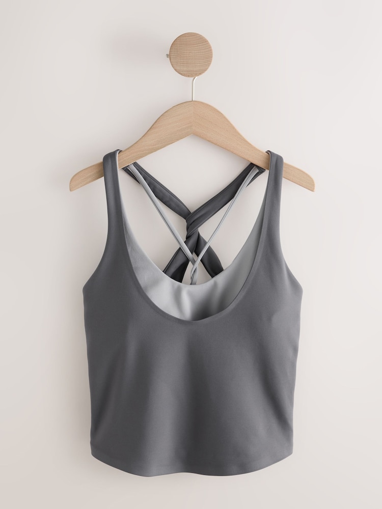 self. Grey Twist Back Crop Top - Image 1 of 4