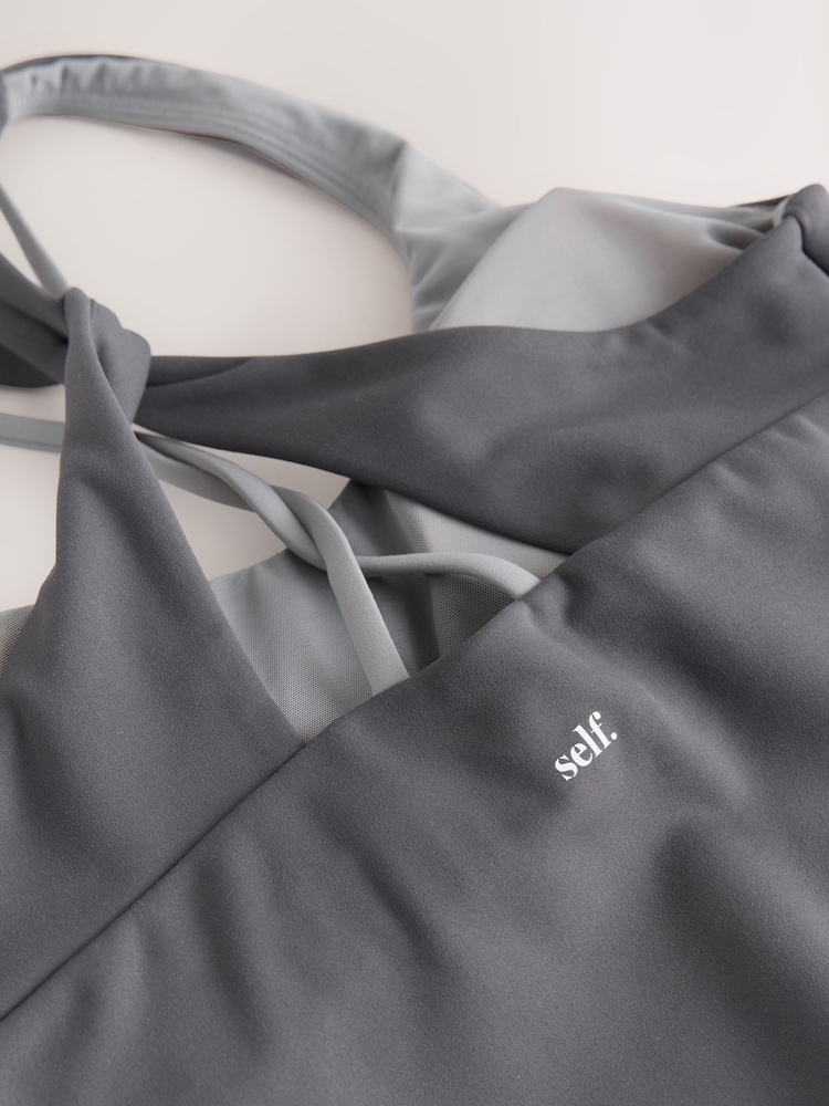 self. Grey Twist Back Crop Top - Image 2 of 4