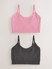 self. Pink/Cream Seamless Rib Long Line Bralette 2 Pack - Image 6 of 8