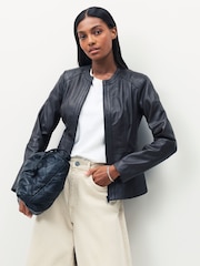 Urban Code Brown Collarless Leather Jacket - Image 1 of 4