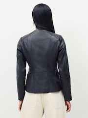 Urban Code Brown Collarless Leather Jacket - Image 2 of 4