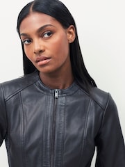 Urban Code Brown Collarless Leather Jacket - Image 3 of 4