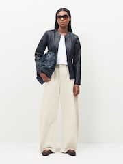Urban Code Brown Collarless Leather Jacket - Image 4 of 4