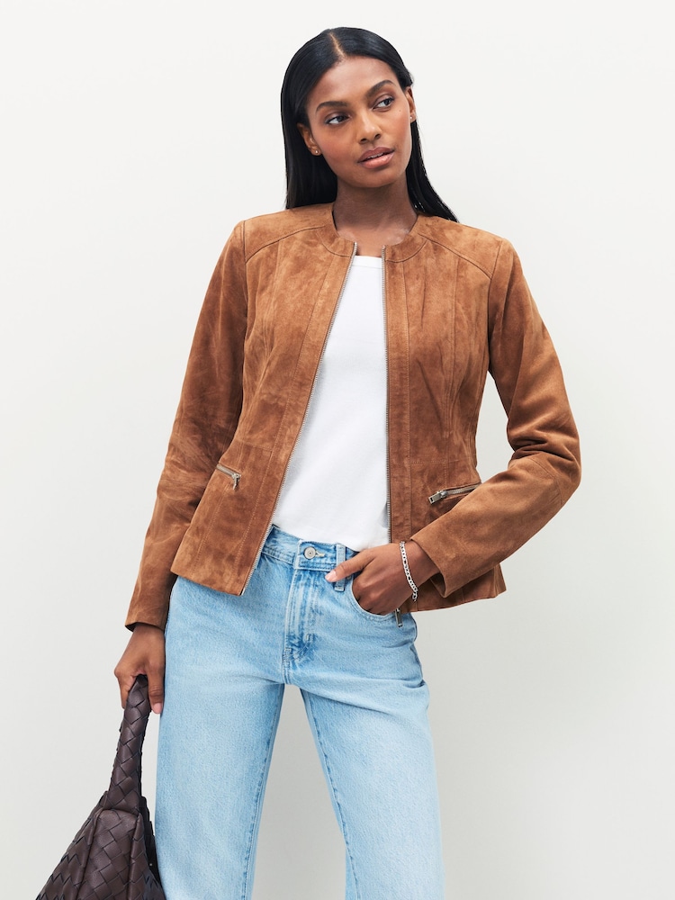 Urban Code Suede Collarless Leather Jacket - Imagen 1 de 6