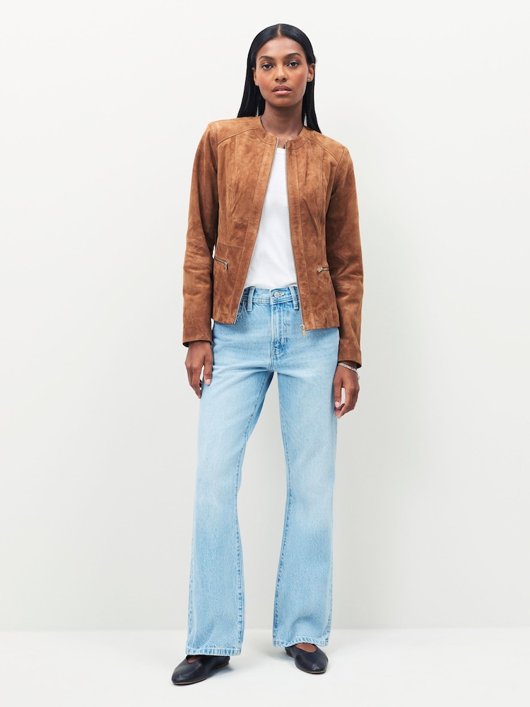 Urban Code Suede Collarless Leather Jacket - Imagen 2 de 6