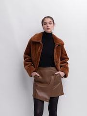Urban Code Brown Tan Reversible Shearling Look Bomber - Image 1 of 7
