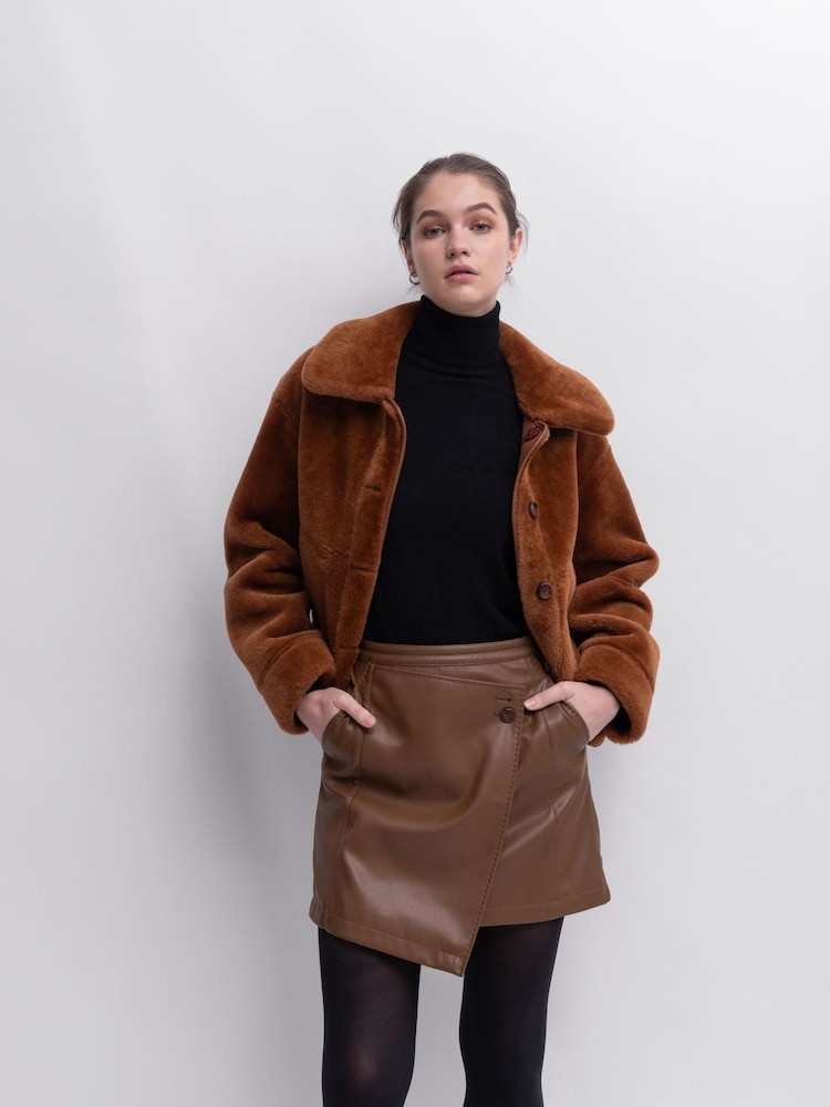 Urban Code Brown Tan Reversible Shearling Look Bomber - Image 1 of 7