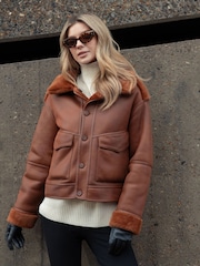 Urban Code Brown Tan Reversible Shearling Look Bomber - Image 3 of 7