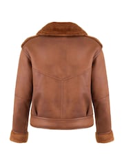 Urban Code Brown Tan Reversible Shearling Look Bomber - Image 5 of 7