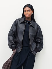 Urban Code Brown Boyfriend Leather Bomber Jacket - Image 1 of 5