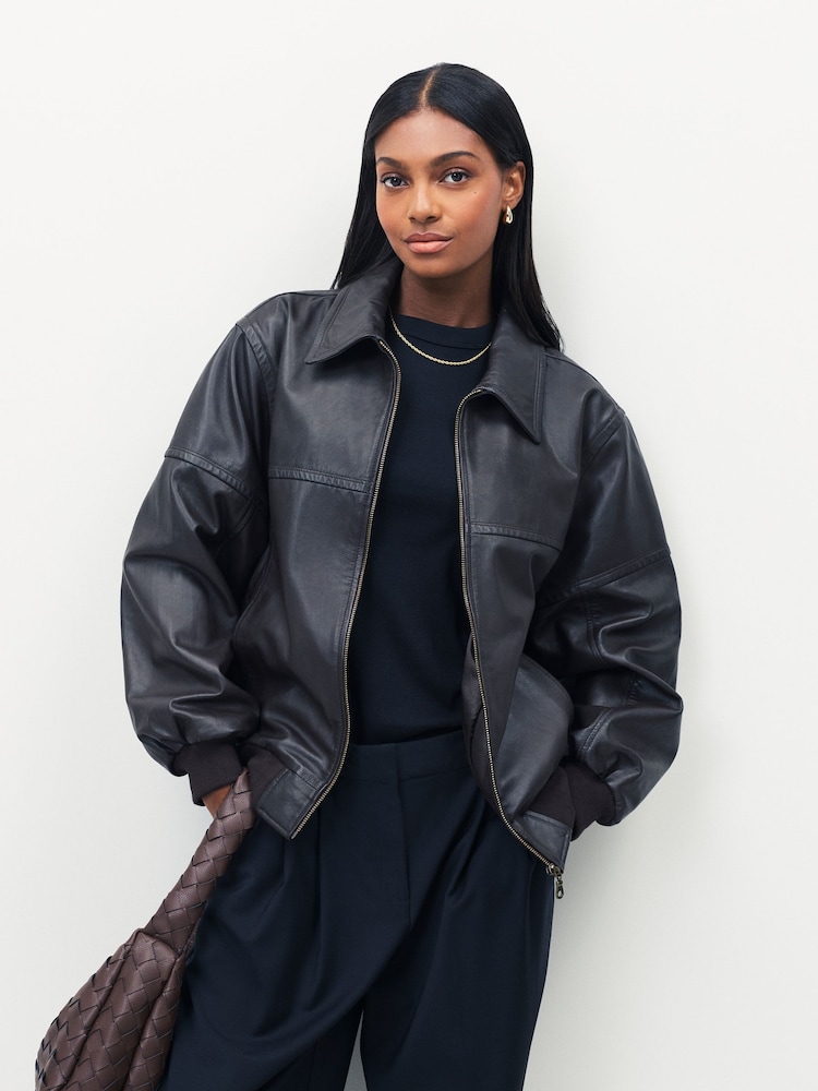 Urban Code Brown Boyfriend Leather Bomber Jacket - Image 1 of 5