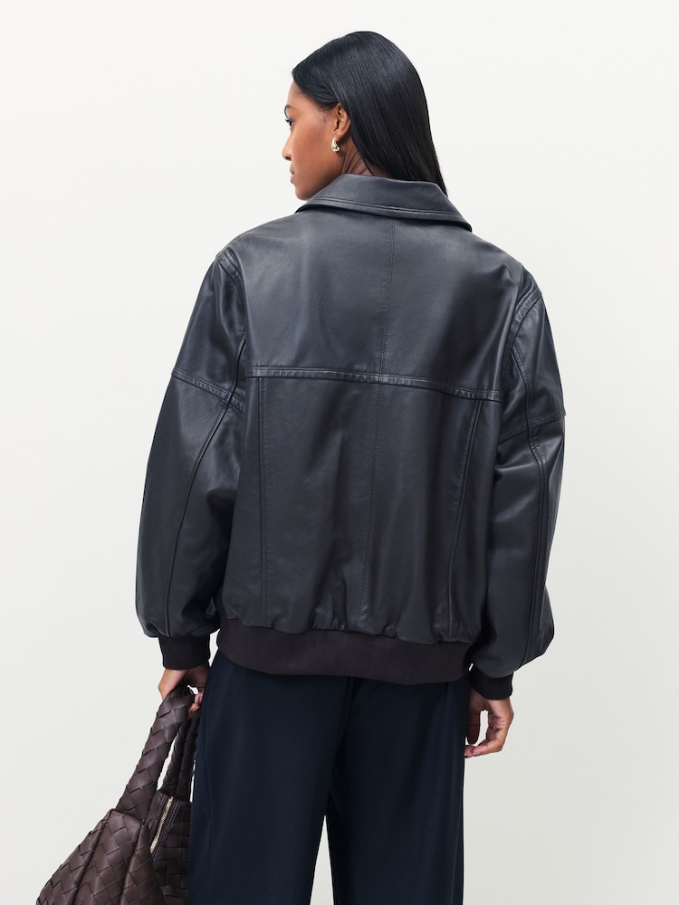 Urban Code Brown Boyfriend Leather Bomber Jacket - Image 2 of 5