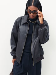 Urban Code Brown Boyfriend Leather Bomber Jacket - Image 3 of 5