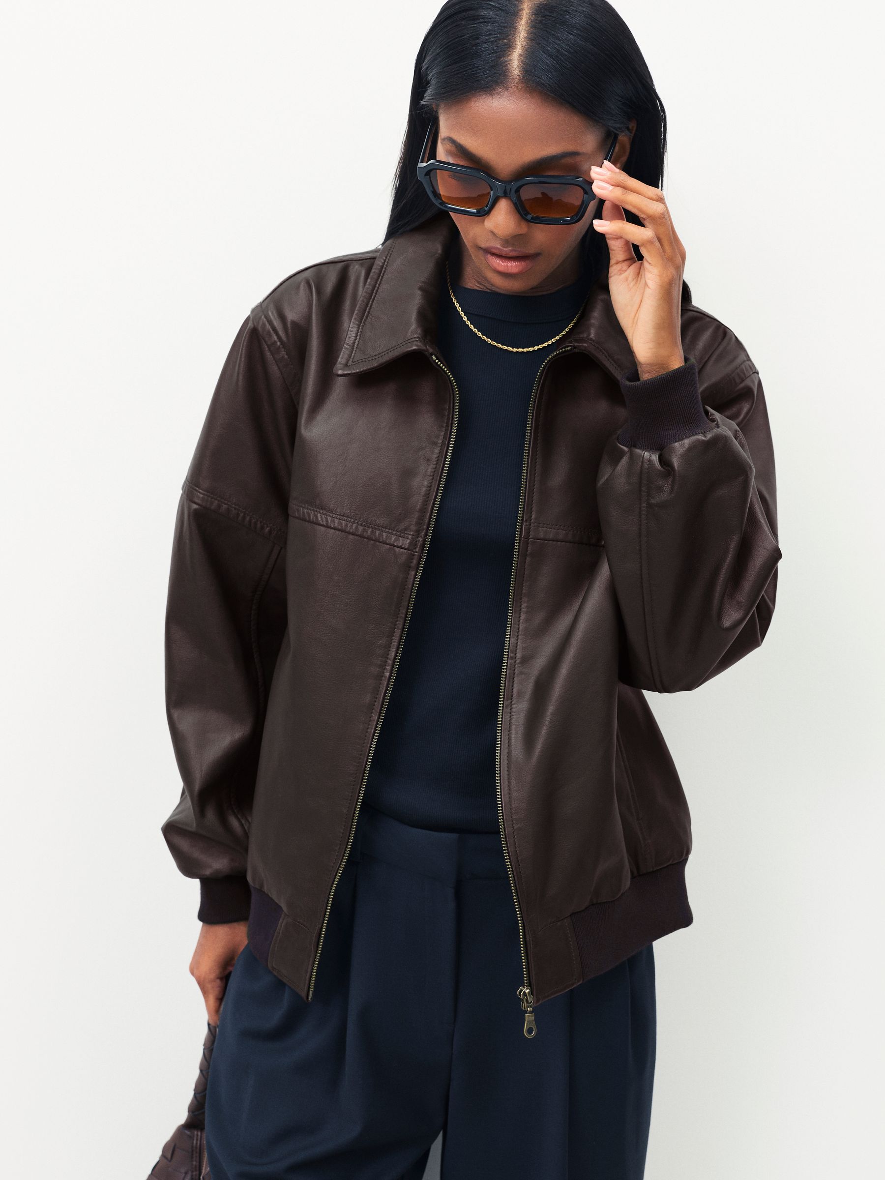 Buy Urban Code Brown Boyfriend Leather Bomber Jacket from Next Ireland