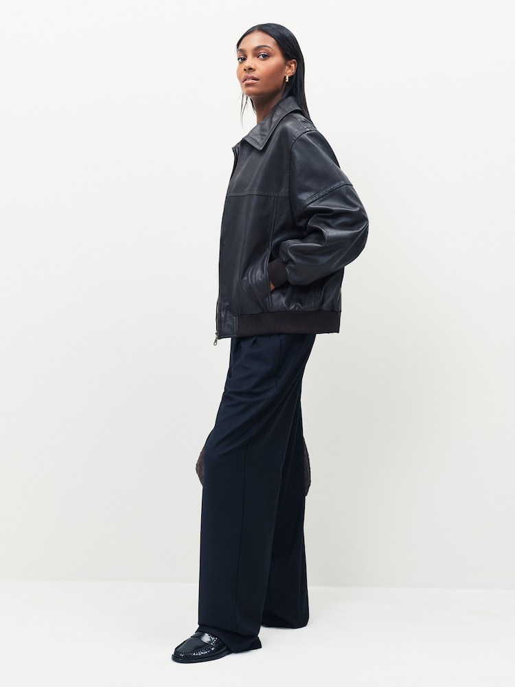 Urban Code Brown Boyfriend Leather Bomber Jacket - Image 5 of 5