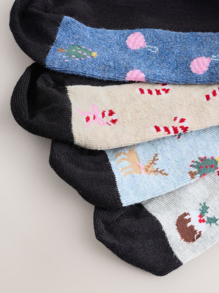 Christmas All Over Character Footbed Ankle Socks 4 Pack - Image 2 of 7