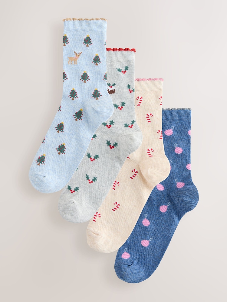 Christmas All Over Character Ankle Socks 4 Pack - Image 1 of 7