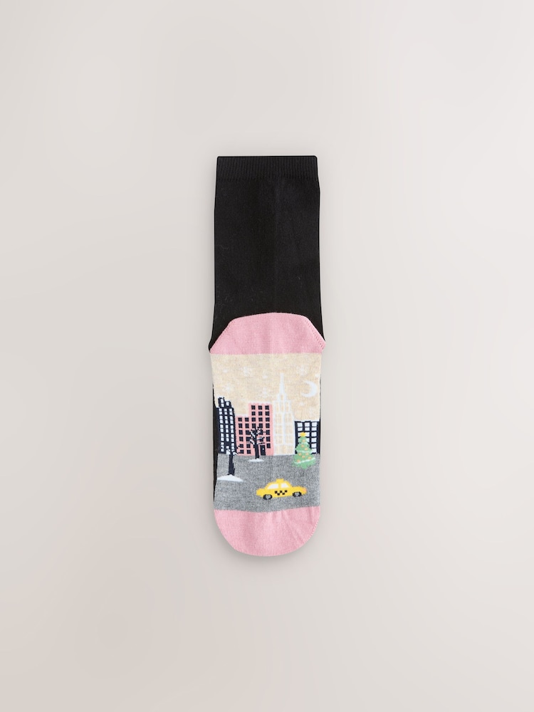 Christmas Scene Footbed Ankle Socks 4 Pack - Image 2 of 7