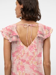 VERO MODA Pink Frill Sleeve Printed Occasion Maxi Dress - Image 4 of 5