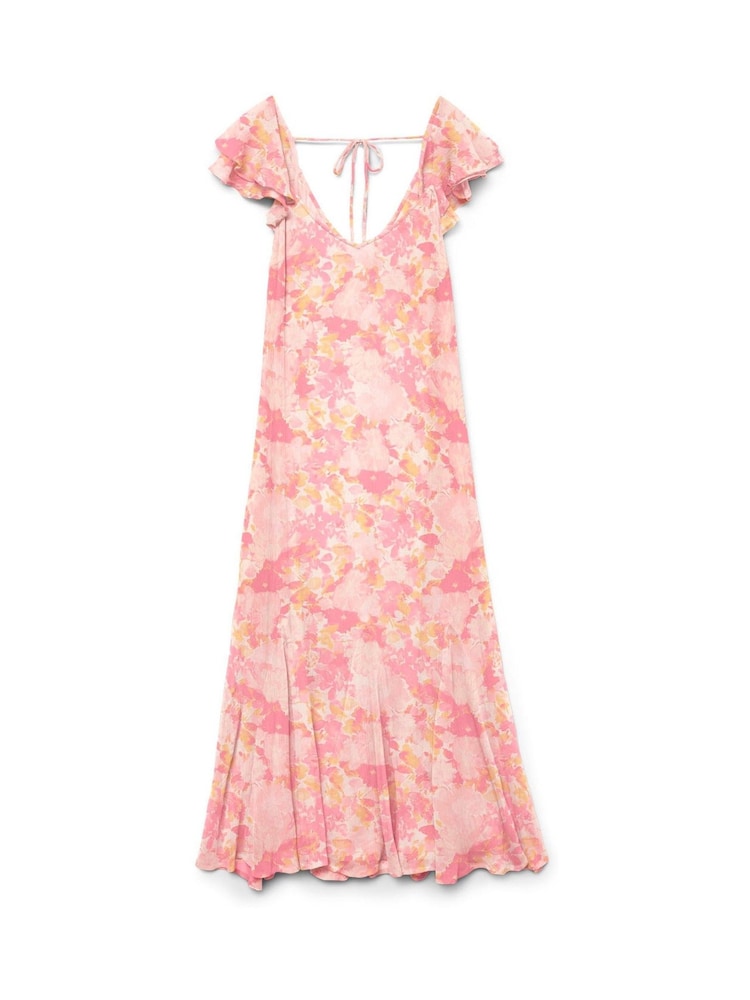 VERO MODA Pink Frill Sleeve Printed Occasion Maxi Dress - Image 5 of 5