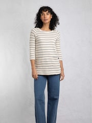Weird Fish Blue 100% Cotton Ives Loopback Stripe Tunic Top - Image 3 of 6