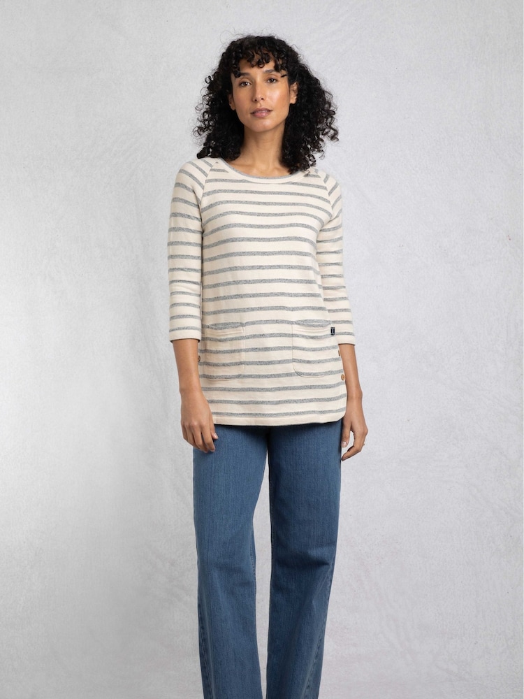 Weird Fish Blue 100% Cotton Ives Loopback Stripe Tunic Top - Image 3 of 6