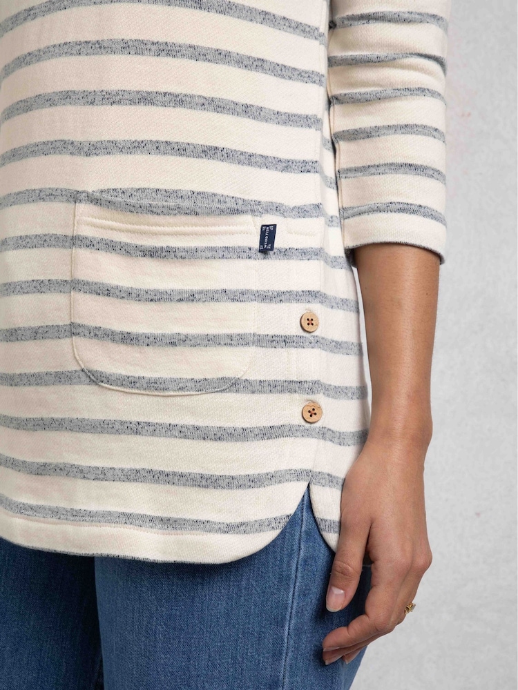 Weird Fish Blue 100% Cotton Ives Loopback Stripe Tunic Top - Image 4 of 6