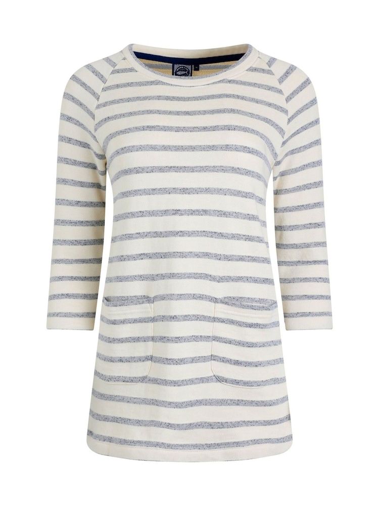 Weird Fish Blue 100% Cotton Ives Loopback Stripe Tunic Top - Image 5 of 6