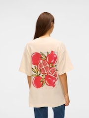 VERO MODA Relaxed Fruit Print Back Graphic Print 100% Organic Cotton White T-Shirt - Imagen 1 de 7